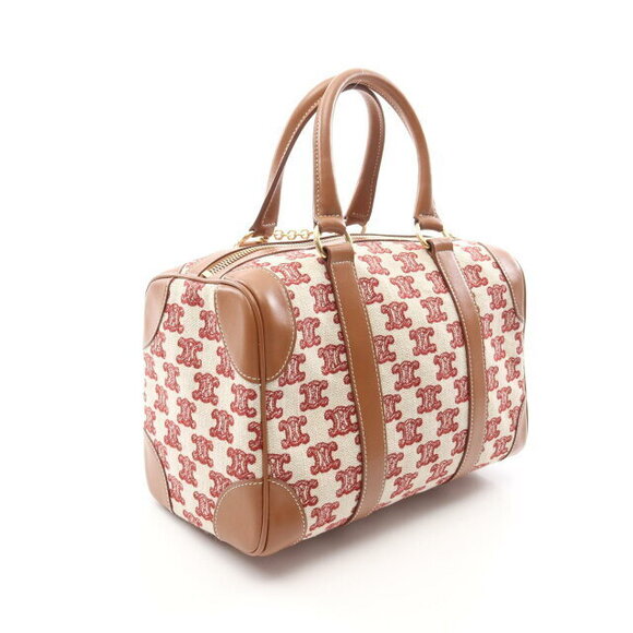 Celine Triomphe Handbag Canvas Leather Ivory White Red Brown - Picture 2 of 6